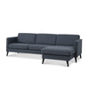Nebraska chaiselong sofa fra Lexpo monteret med slidstærkt blå Golf møbelstof med ben i sort eller natur eg