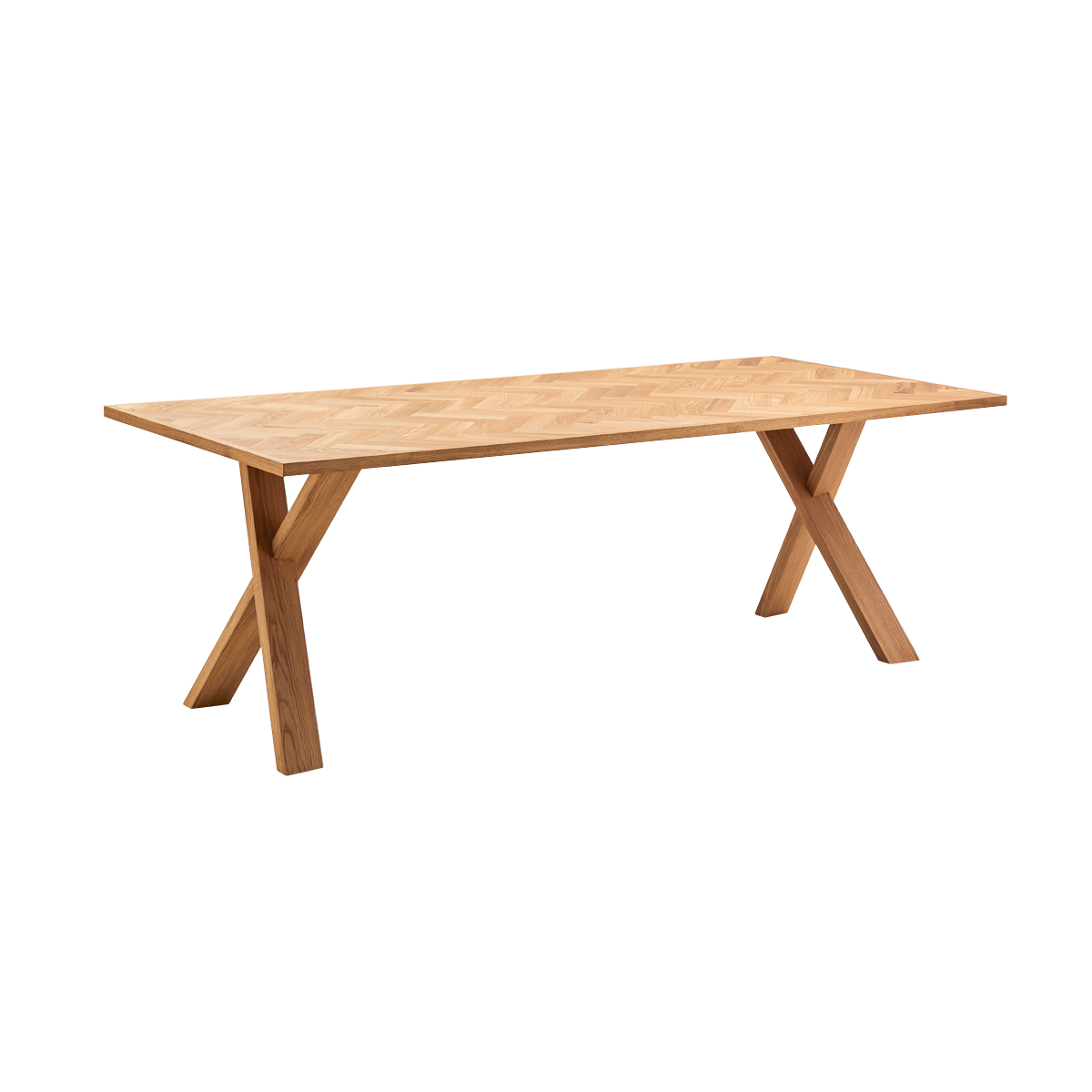 Arki Parquette plankebord med sildebensmønster fra Kristensen & Kristensen i naturolieret egetræ med x-ben eller v-ben