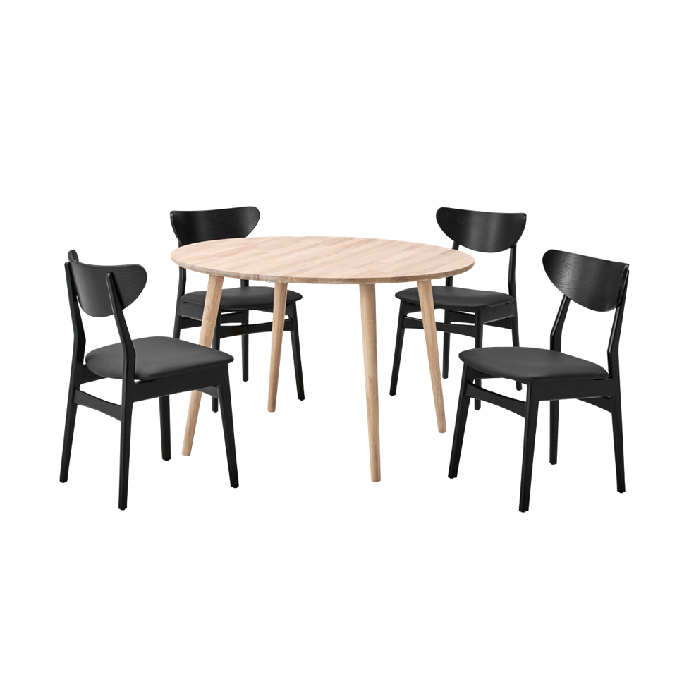 Esther spisebordssæt fra Casø Furniture inkl. 4 stk. Esther stole i sortlakeret egetræ. Tillægsplader kan tilkløbes.