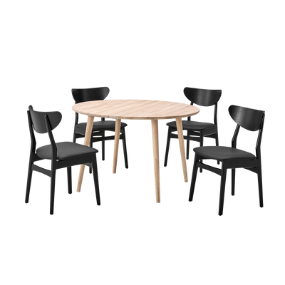 Esther spisebordssæt fra Casø Furniture inkl. 4 stk. Esther stole i sortlakeret egetræ. Tillægsplader kan tilkløbes.