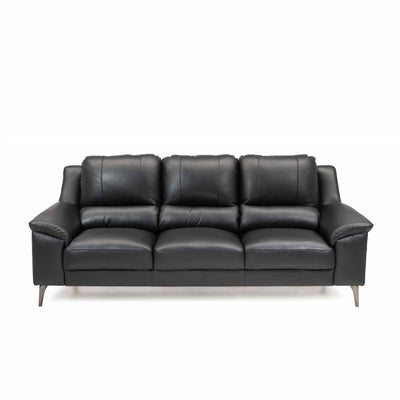 Agersø 3-pers sofa fra Hjort Knudsen monteret med sort Soleda læder og børstede stålben