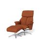 Calibra lænestol inkl. fodskammel fra BD monteret med cognac 6000 okselæder. Sokkel i sort metal eller børstet stål.