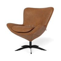 Havanna stol fra Hjort Knudsen i cognacfarvet kentucky stof med drejesokkel i sort eller metal