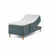 Opus Home bokselevationsseng 90 x 200 cm fra Hilding monteret med grøn møbelstof og kraftig topmadras i latex eller ergonomisk skum