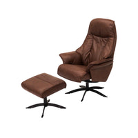 Barsø lænestol inkl. fodskammel fra Hjort Knudsen 16 forskellige semianilin læder med space metalsokkel