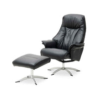 Barsø lænestol inkl. fodskammel fra Hjort Knudsen 16 forskellige semianilin læder med space metalsokkel