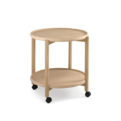 Hudson rullebord fra Thomsen Furniture i enten ubehandlet eller hvidolieret egetræ på hjul