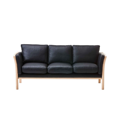Rosenholm 3-pers sofa fra Top-Line monteret med sort Sevilla læder og gavle i eg eller bøg