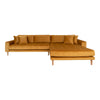 Venedig chaiselong sofa i gul velour møbelstof med ben i naturtræ