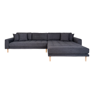 Venedig chaiselong sofa i mørk grå møbelstof med ben i naturtræ