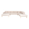 Venedig u-sofa monteret med slidstærkt sandfarvet møbelstof og ben i naturtræ