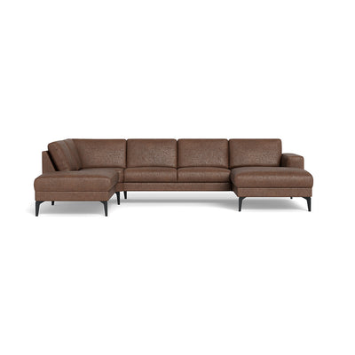 City u-sofa fra Hjort Knudsen i mørkebrun kentucky møbelstof med sorte metalben eller eg hvidolie