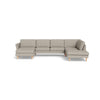 IQ Design u-sofa fra Top-Line monteret med beige møbelstof og ben i eg naturolie eller hvidolie. Kan bestilles spejlvendt.