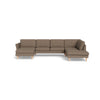 IQ Design u-sofa fra Top-Line monteret med brun møbelstof og ben i eg naturolie eller hvidolie. Kan bestilles spejlvendt.