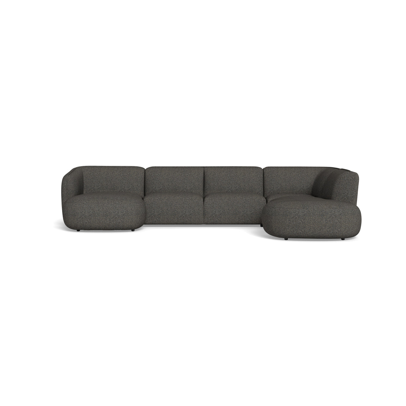 Loures u-sofa fra Kauno Baldai monteret med slidstærkt blåt omega møbelstof. Kan bestilles spejlvendt.