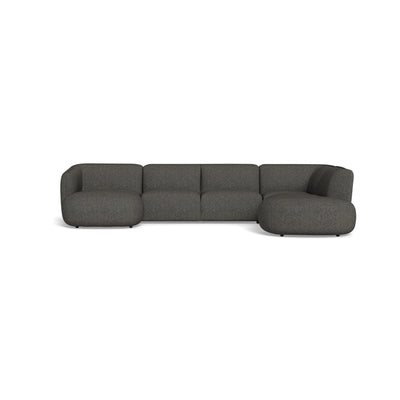Loures u-sofa fra Kauno Baldai monteret med slidstærkt blåt omega møbelstof. Kan bestilles spejlvendt.