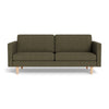 IQ Design 3-personers sofa fra Top-Line monteret med grøn møbelstof og ben i eg naturolie eller hvidolie.