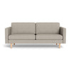 IQ Design 3-personers sofa fra Top-Line monteret med beige møbelstof og ben i eg naturolie eller hvidolie.