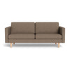 IQ Design 3-personers sofa fra Top-Line monteret med brun møbelstof og ben i eg naturolie eller hvidolie.