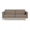 IQ Design 3-presoners sofa fra Top-Line monteret med lysebrun møbelstof og ben i eg naturolie eller hvidolie.