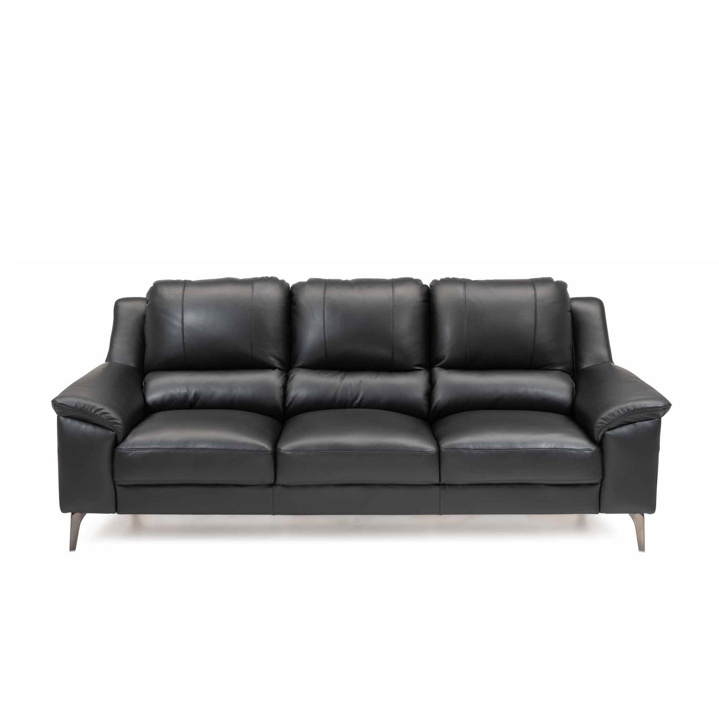 Agersø 3-pers sofa fra Hjort Knudsen monteret med sort Soleda læder og børstede stålben