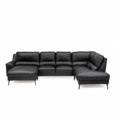 Agersø u-sofa fra Hjort Knudsen i sort soleda læder og metalben