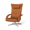 Delta Motion lænestol fra Brunstad monteret med cognacfarvet Classic læder og sokkel i sort eller børstet stål.