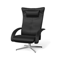 Delta Motion lænestol fra Brunstad monteret med Sort Classic læder og sokkel i sort eller børstet stål.