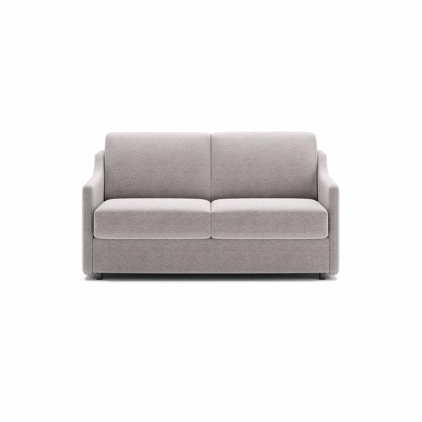 Alma sovesofa fra Hestbæk monteret med slidstærkt gråt Sama møbelstof. Sorte ben.