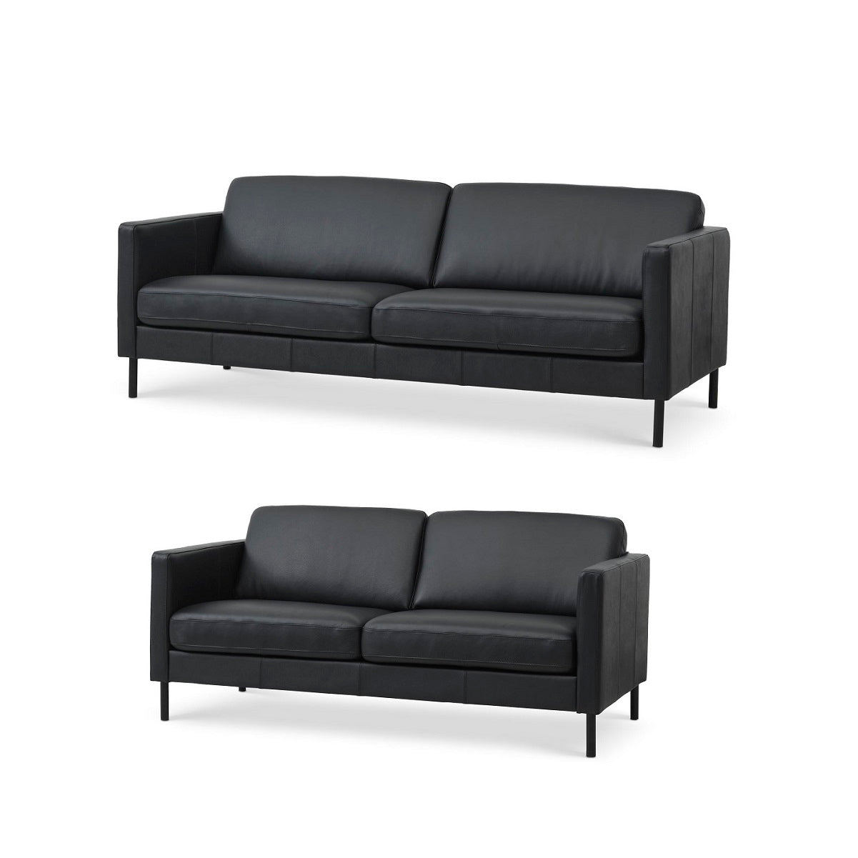 Nebraska sofasæt fra Lexpo monteret med praktisk sort semianilin læder og ben i sort metal