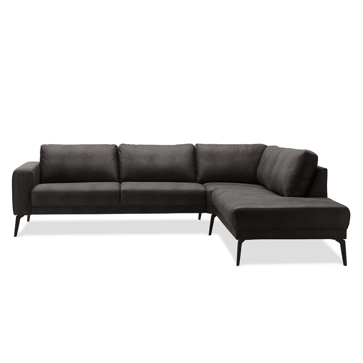 City sofa med open-end fra Hjort Knudsen monteret med antrasit Kentucky møbelstof og sorte metalben