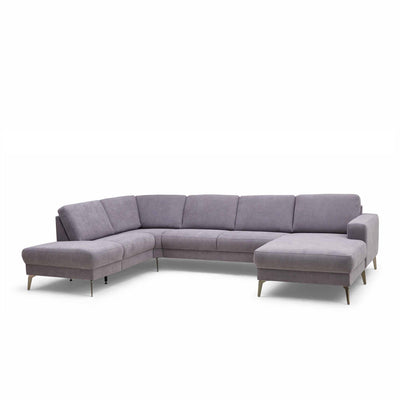 City u-sofa fra Hjort Knudsen i lys grå towel møbelstof og børstede stålben