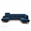 City u-sofa fra Hjort Knudsen i blåt møbelstof og runde træben