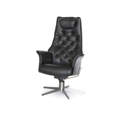 Diamond lænestol fra BD Møbler i sort semianilin læder med metalsokkel i børstet stål