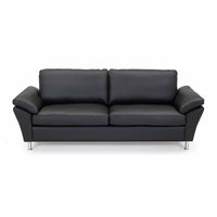 Skyline 3-personers sofa fra Hjort Knudsen monteret med sort soleda læder og runde stålben