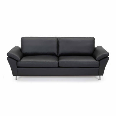 Skyline 3-personers sofa fra Hjort Knudsen monteret med sort soleda læder og runde stålben