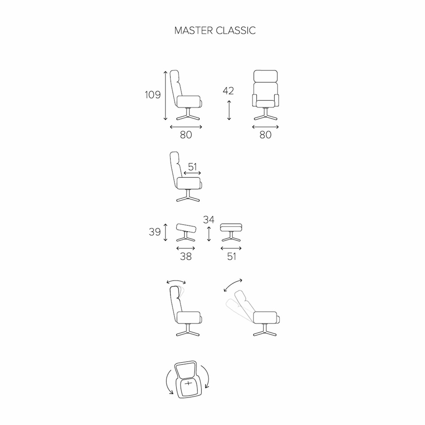 Master Classic | Lænestol inkl. skammel