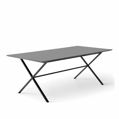 Meza spisebord med grafit nano laminat overflade og sorte kryds ben i metal