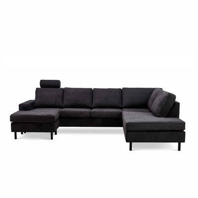 Optimal u-sofa fra Top-Line i antrasit grå stof og sorte runde metalben