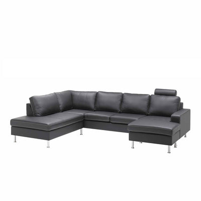 Optimal u-sofa fra Top-Line i sort okselæder med børstede runde metalben