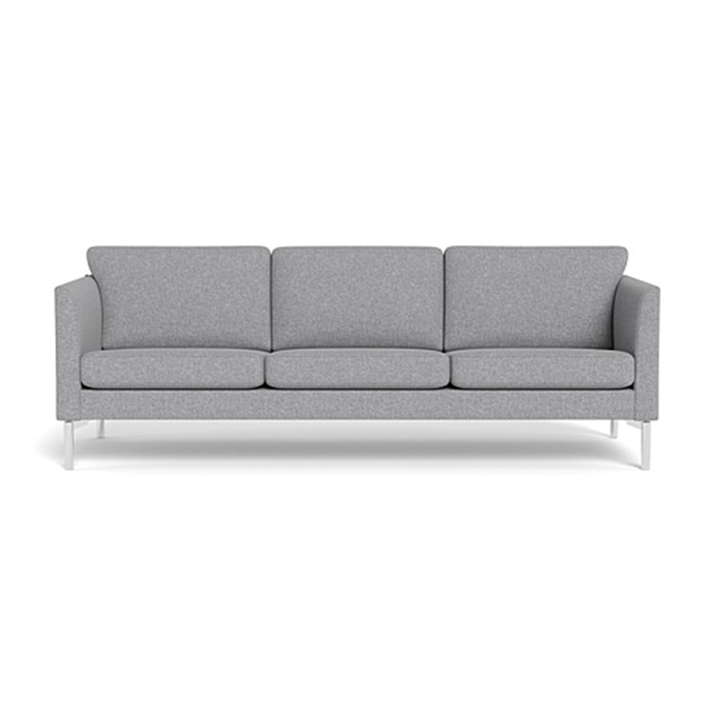 Copenhagen 3-pers sofa fra Skalma monteret med slidstærkt gråt 361 møbelstof og børstede stålben