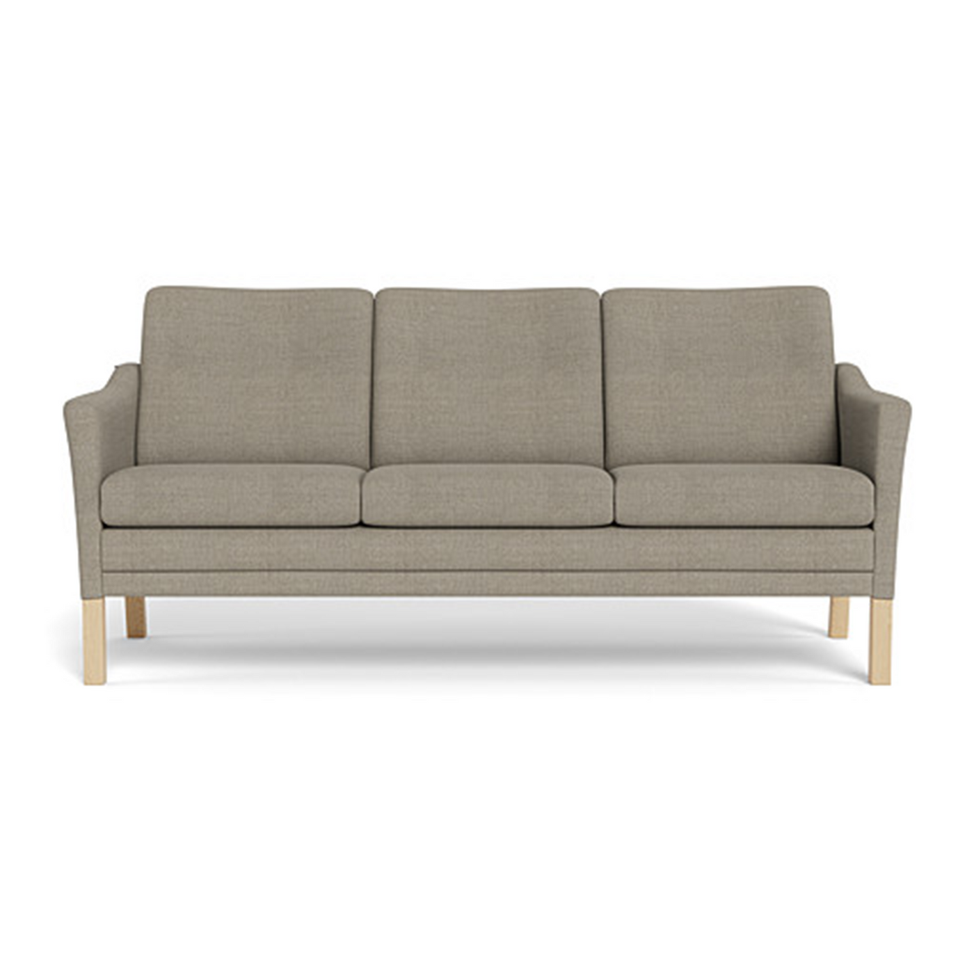 Milos 3 pers sofa fra Skalma monteret med slidstærkt sandfarvet Capture møbelstof og ben i eg eller bøgetræ