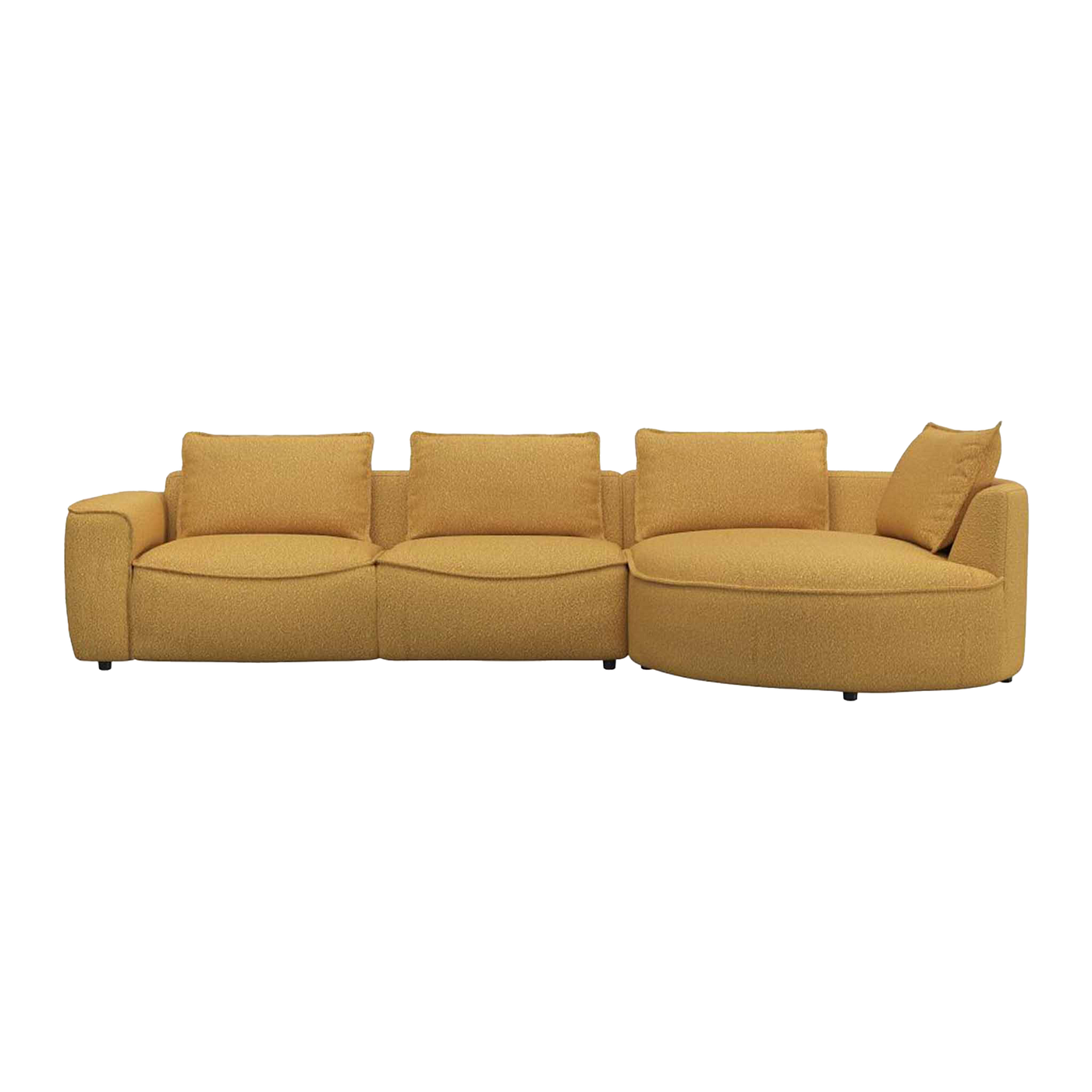 Samone chaiselong sofa fra Flexlux monteret med Roma Mustard møbelstof