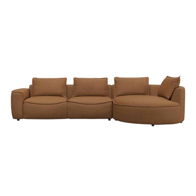 Samone chaiselong sofa fra Flexlux monteret med Roma Caramel møbelstof