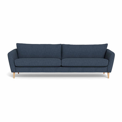 London 3-pers XL sofa monteret med blåt Casual møbelstof og ben i egetræ