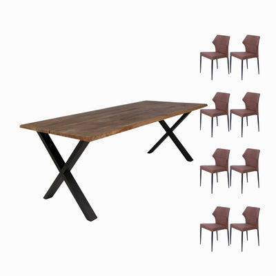 Curve spisebordssæt inkl. 8 stole fra House of Sander i røget eg med Beach stole i PU læder. Vælg mellem 3 farver.